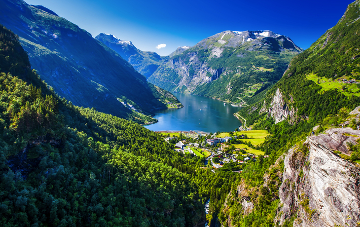 Ansicht auf den Geirangerfjord in Norwegen